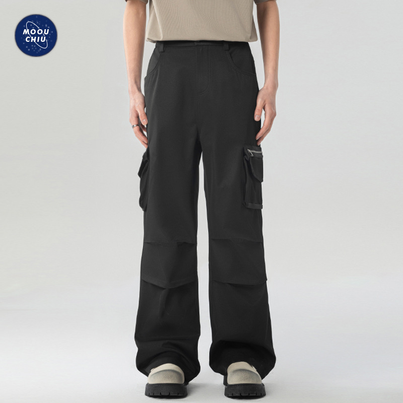 沐丘男装∣夏季薄款cleanfit多口袋休闲西裤男士宽松褶皱工装长裤