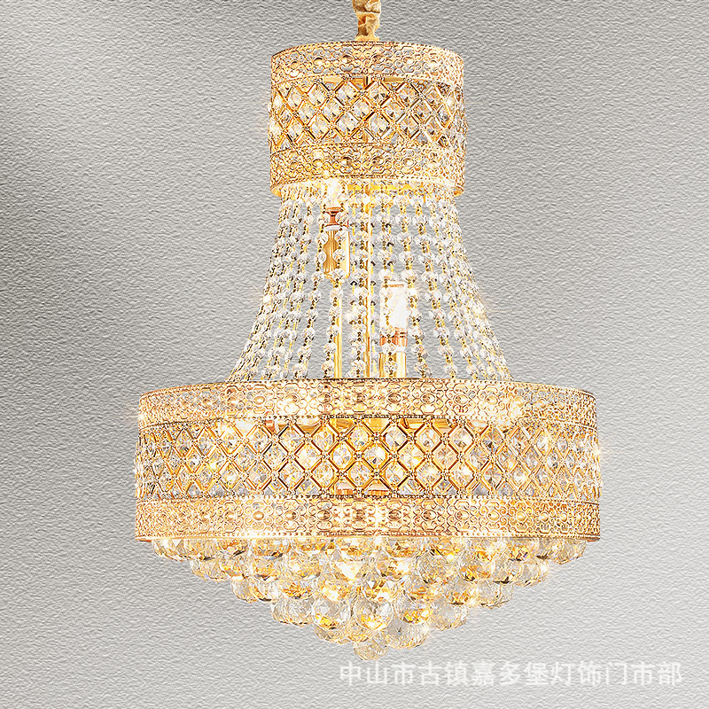 欧式金色水晶吊灯别墅复式楼客厅大吊灯酒店餐厅吊灯楼梯间过道灯